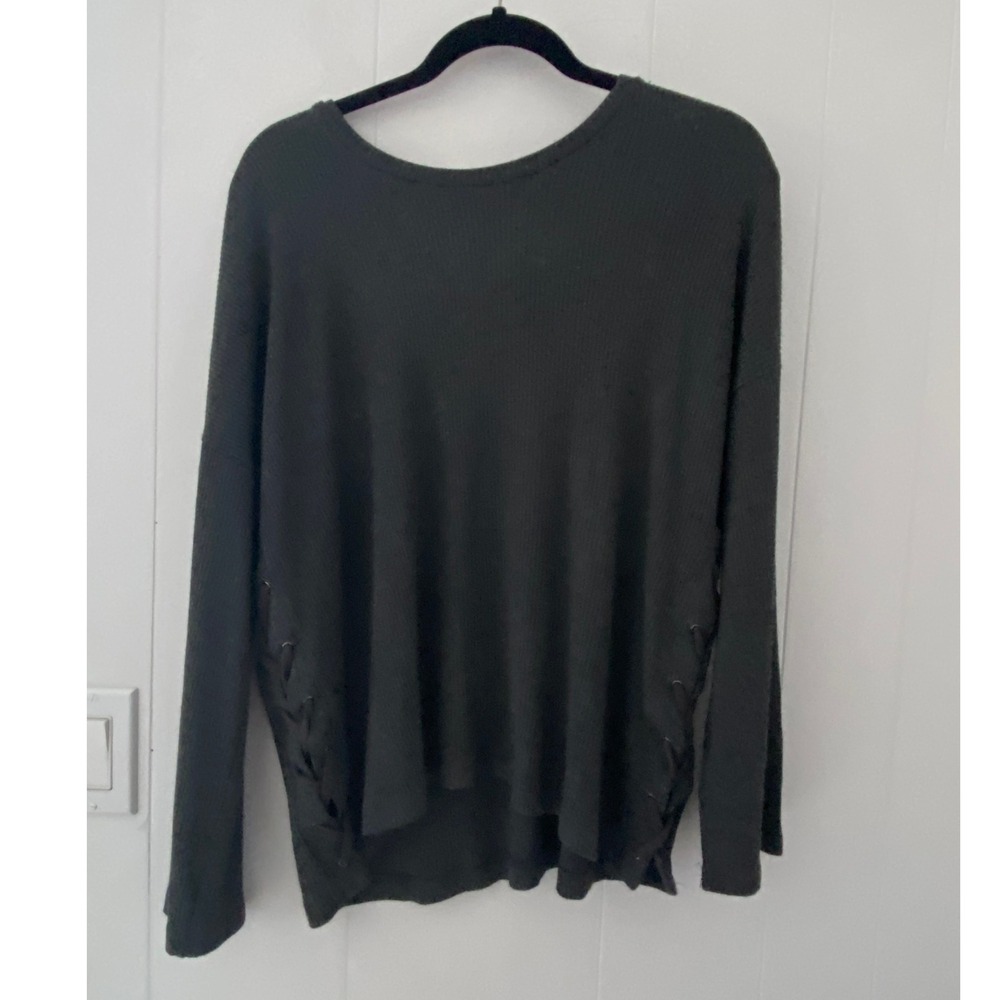 Catherine‎ Malandrino Charcoal Heather Ribbed Lace Up Side Long Sleeve Top M